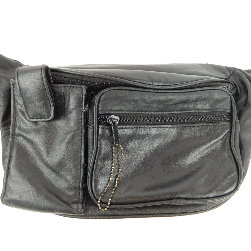 Black Leather Fanny Bum Waist Bag